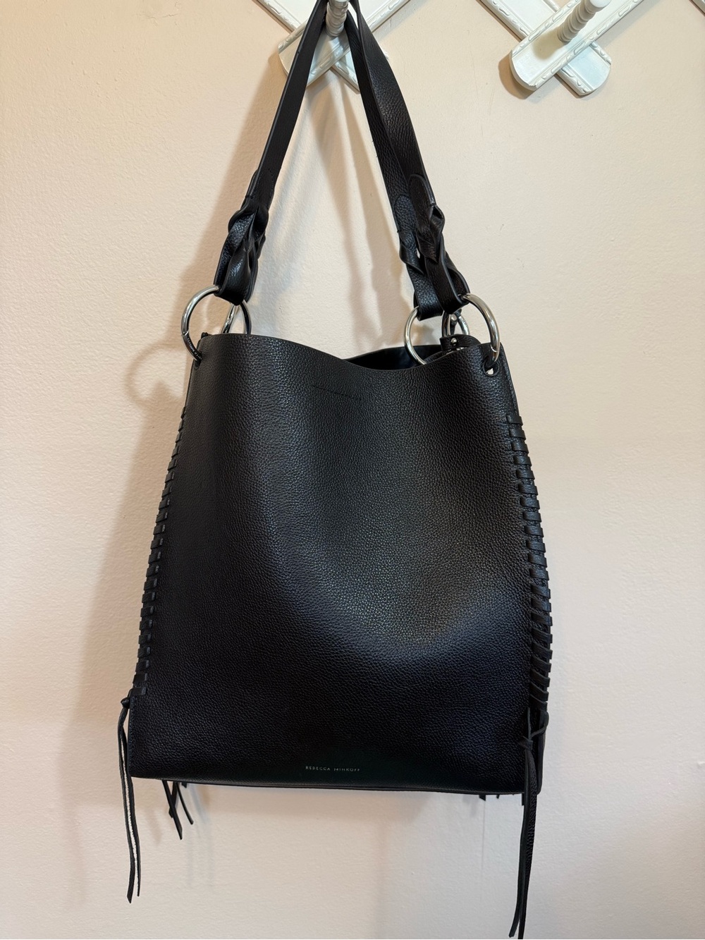 Rebecca Minkoff Black Leather Shoulder Hobo with Ring Accents
